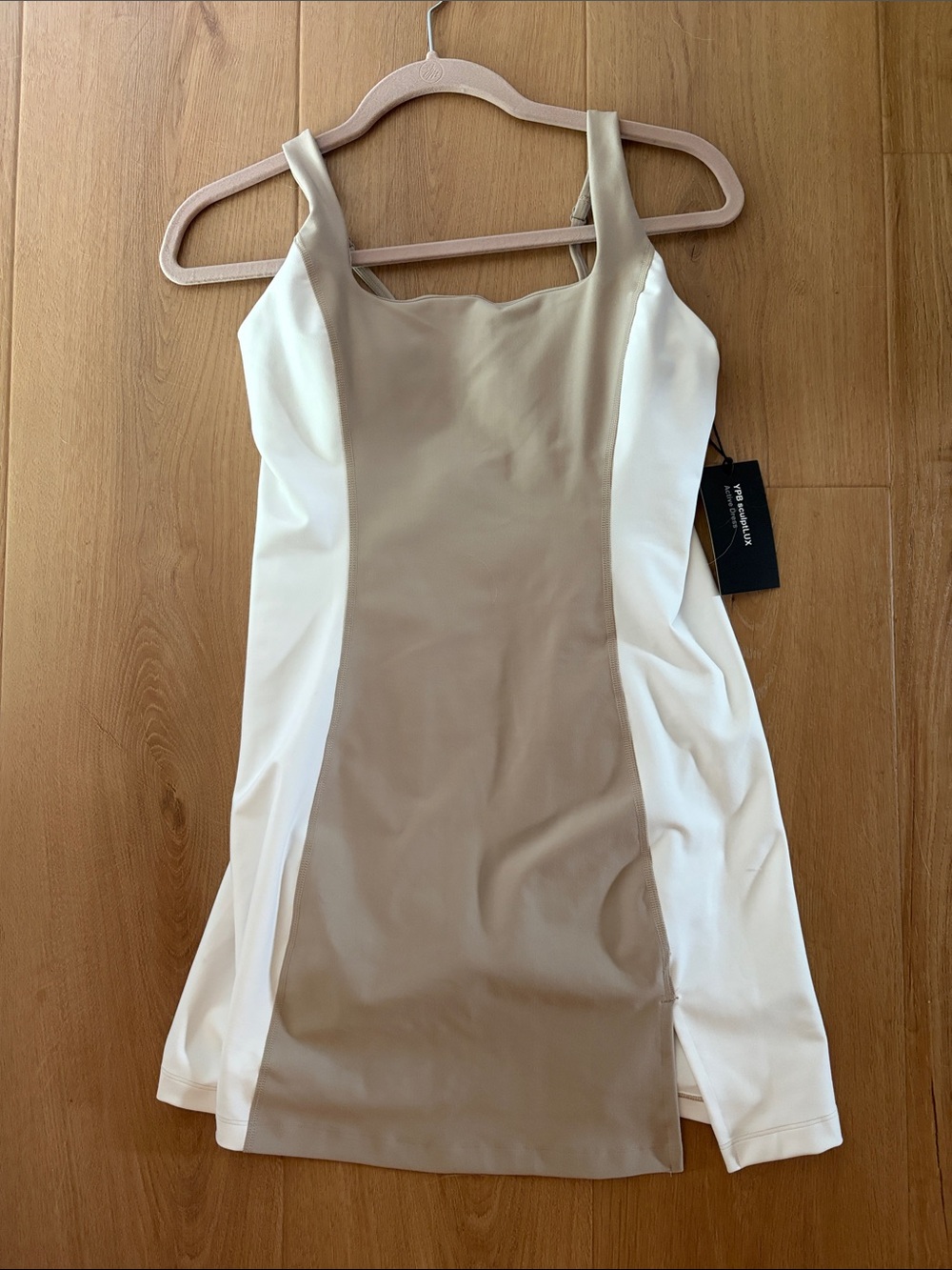 Sleeveless Two-Tone Mini Dress in Beige and White